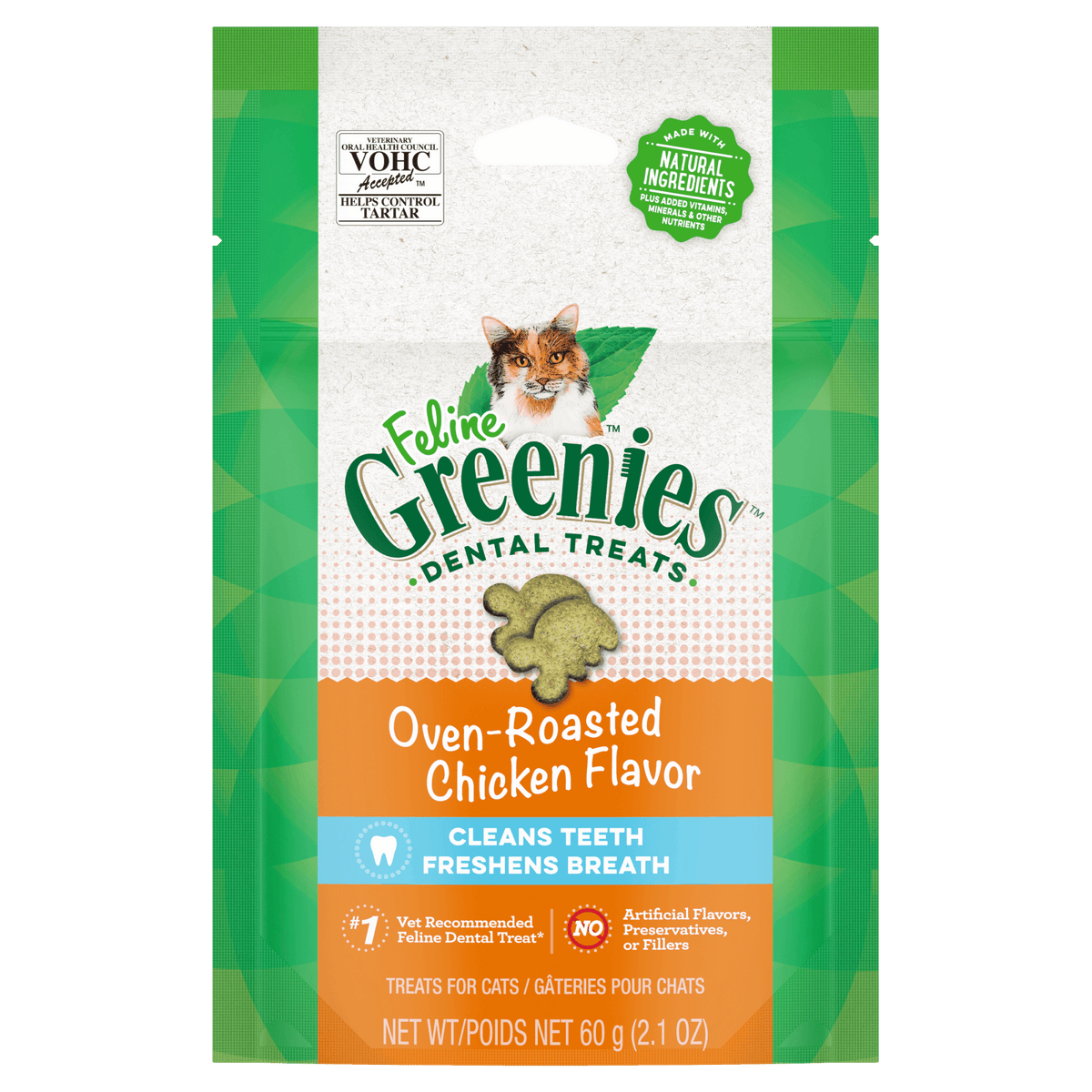 Greenies Dental Cat Treats - Oven Roasted Chicken - 60g