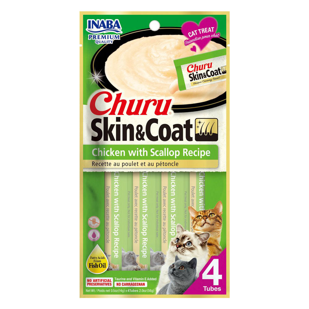 Inaba - Cat Churu - Skin and Coat - Chicken and Scallop Recipe - Carton of 6 (6 x 56g)