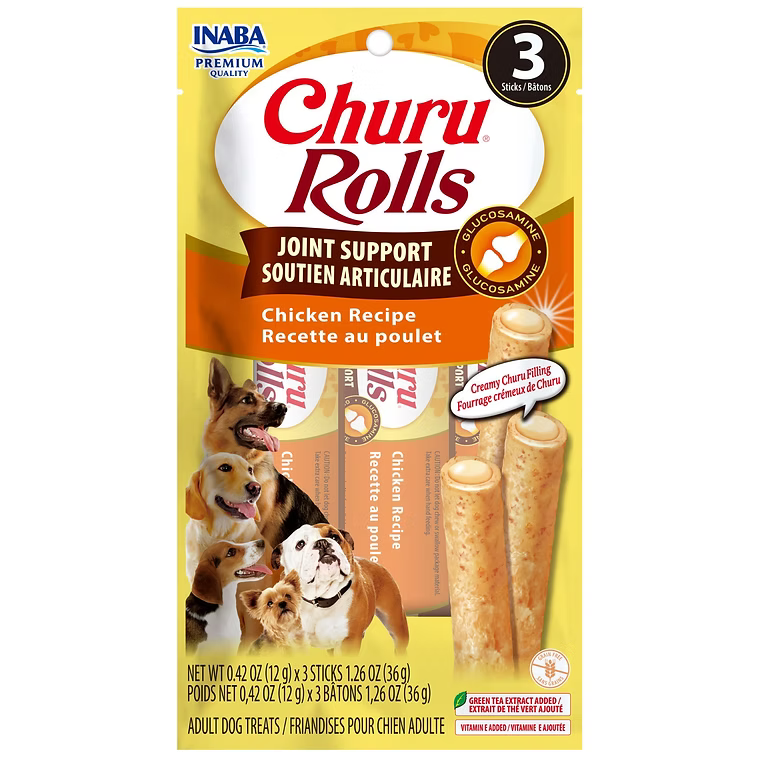 Inaba Dog Churu Rolls – Joint Support, Chicken Recipe (Carton of 6, 18x12g)