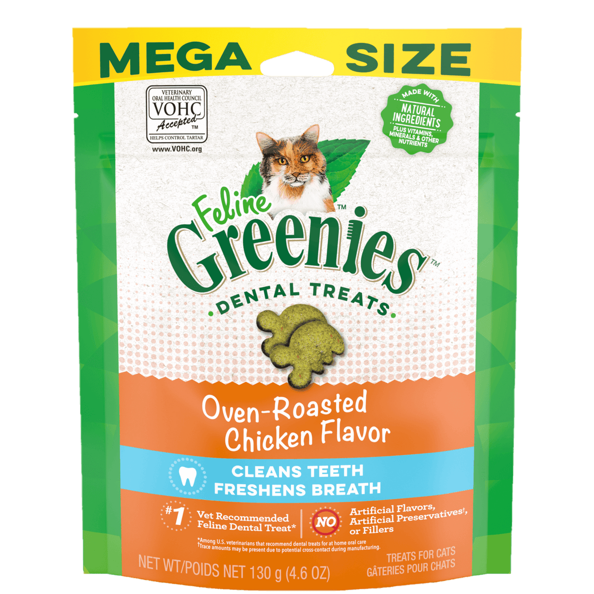 Greenies Dental Cat Treats - Oven Roasted Chicken - Mega 130g